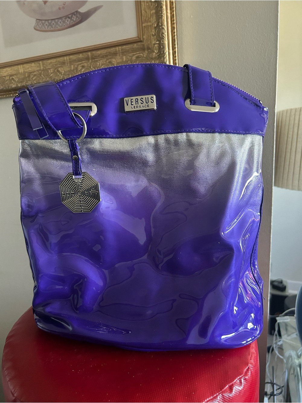 Versus Versace Purple Patent Tote with Silver Panel